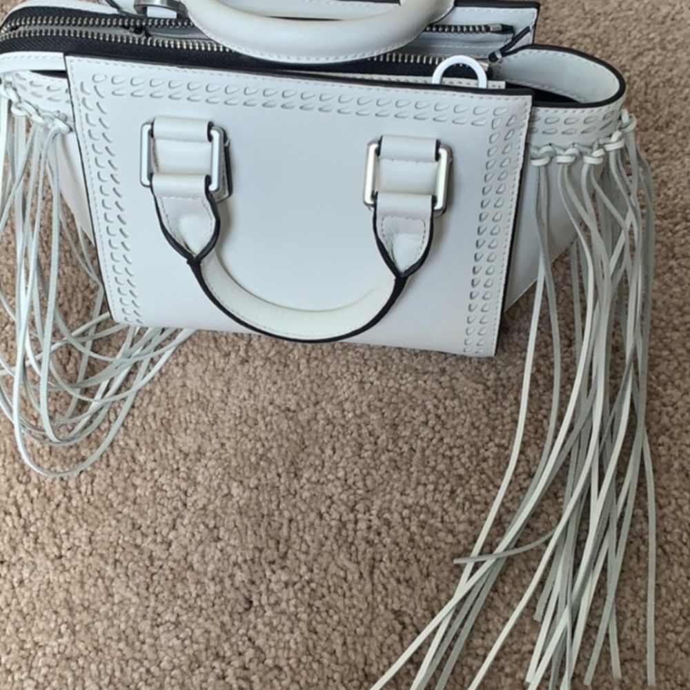 NWT Kendall & Kylie Leather Fringe Mini White Handbag Bag Purse $450